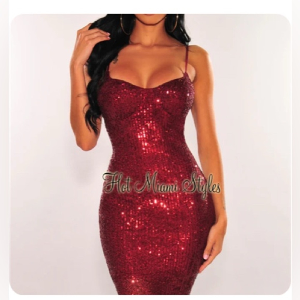 Hot Miami Styles Wine Sequin Mini Dress Size Medium NWOT🔥🔥